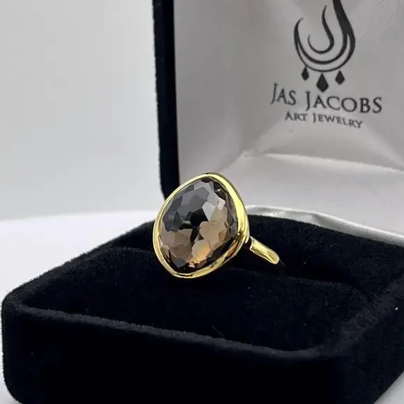 Beautiful 5ct Genuine Smoky Quartz Ring 18k Gold Vermeil Gold Smoky Quartz Ring - Picture 9 of 10